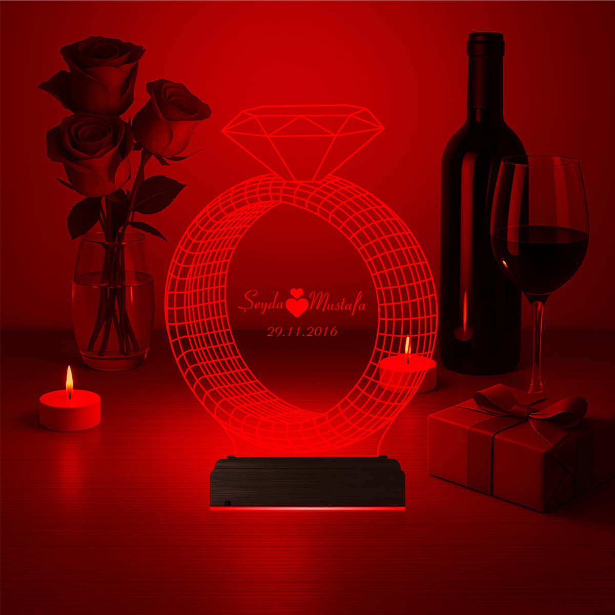 Кольцо с именами — 3D LED Ночник | Подарок на годовщину