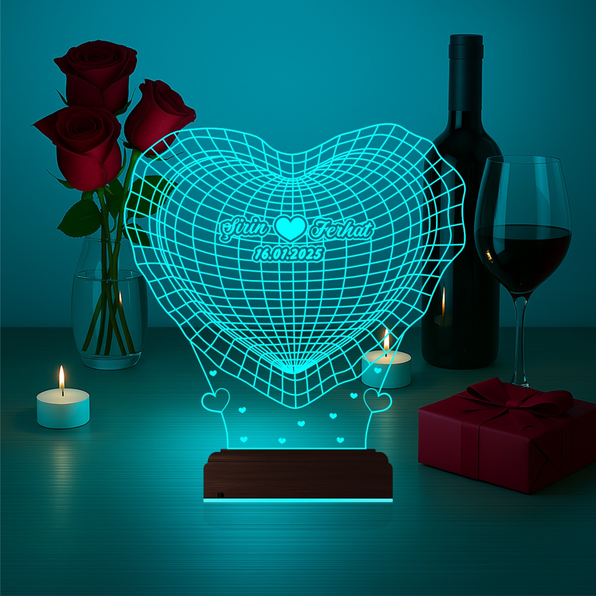 Сердце с именами — 3D LED Ночник | Романтический подарок
