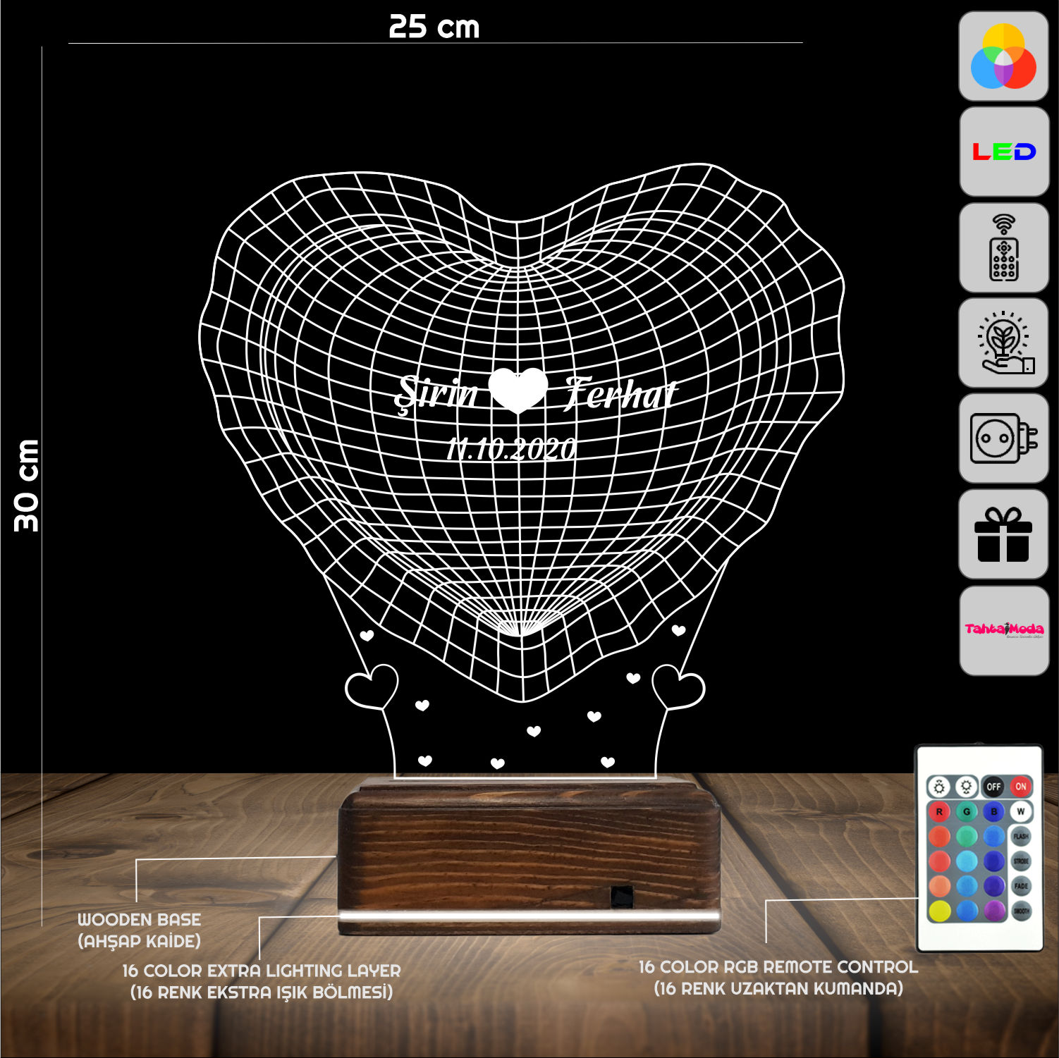 Сердце с именами — 3D LED Ночник | Романтический подарок