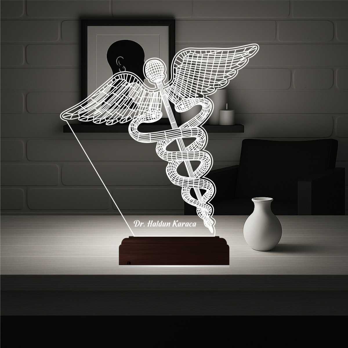 Кадуцей — 3D LED Ночник | Именной подарок врачу