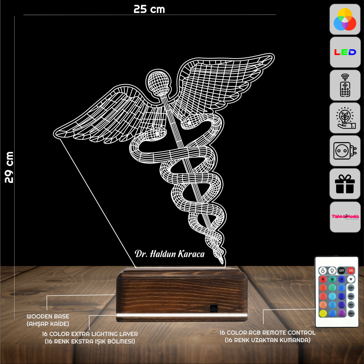 Кадуцей — 3D LED Ночник | Именной подарок врачу