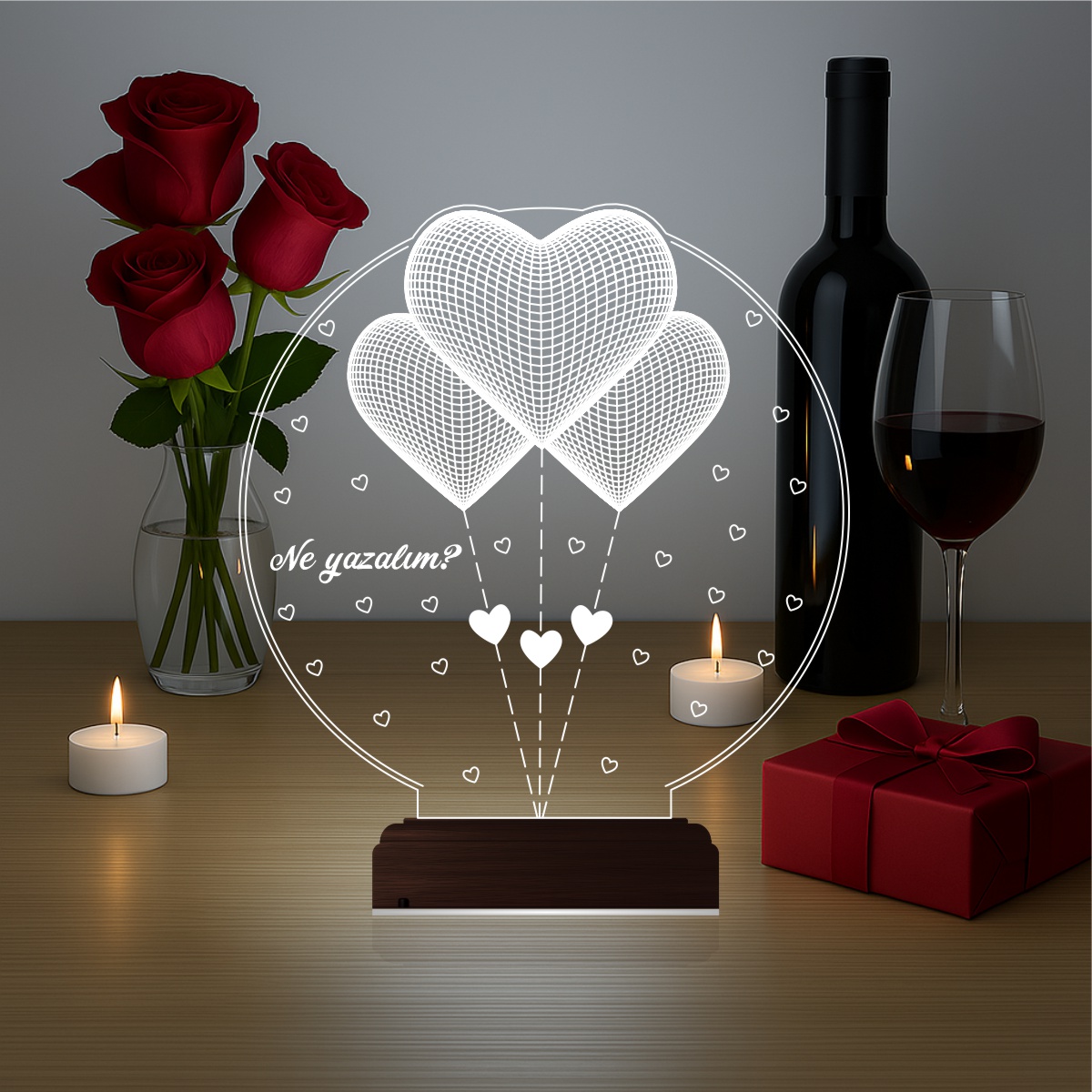 Подарок любимой: три сердца 3d светильник 2