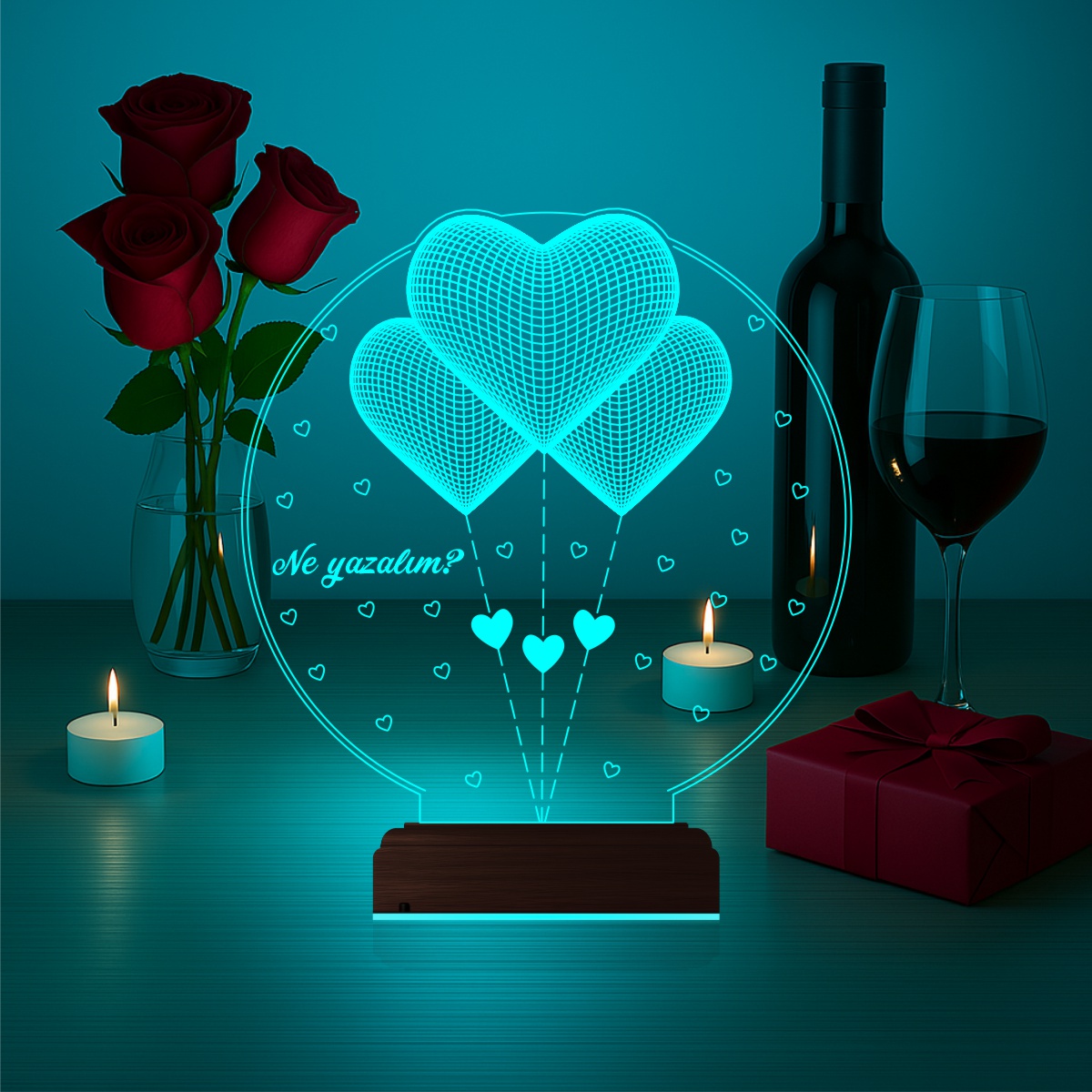 Подарок любимой: три сердца 3d светильник 3