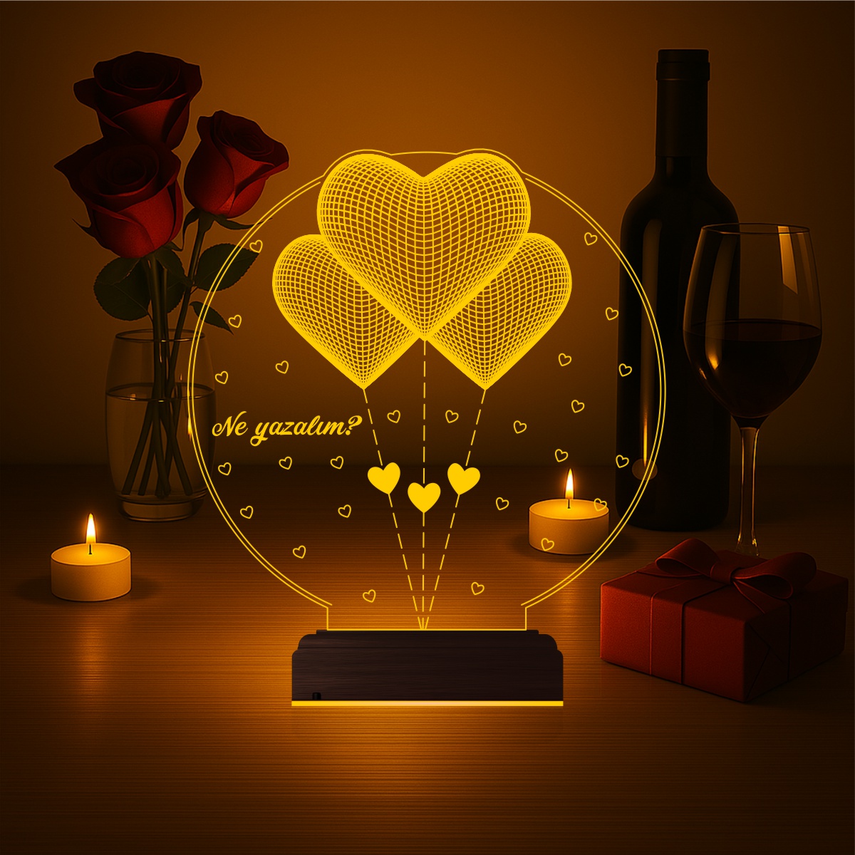 Подарок любимой: три сердца 3d светильник 4