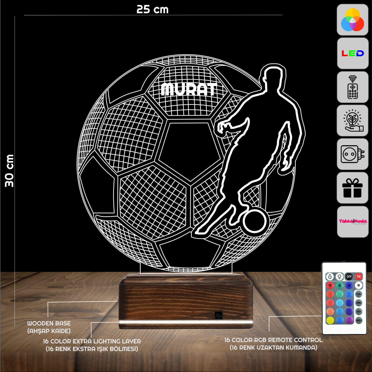 Подарок мужчине: футболист с мячом 3d светильник 9