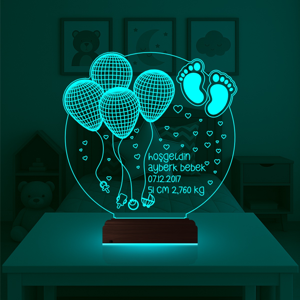 Именной подарок: детские ножки с шариками 3d светильник 4