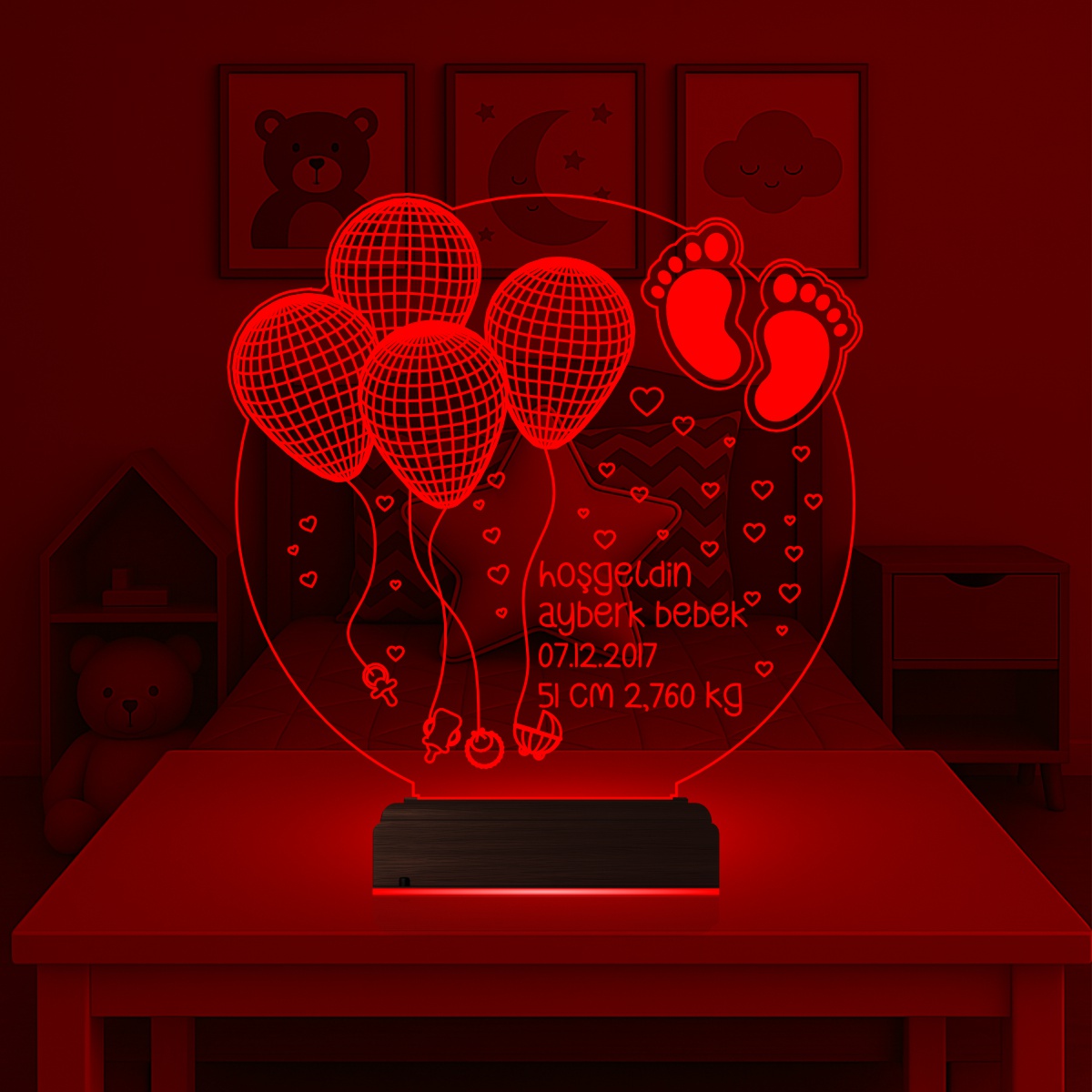 Именной подарок: детские ножки с шариками 3d светильник 2