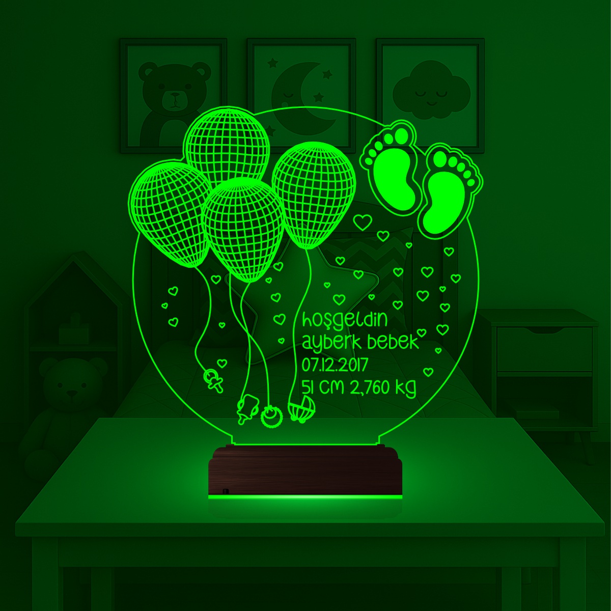 Именной подарок: детские ножки с шариками 3d светильник 5