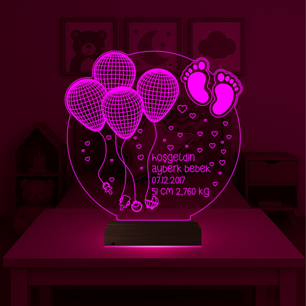 Именной подарок: детские ножки с шариками 3d светильник 3