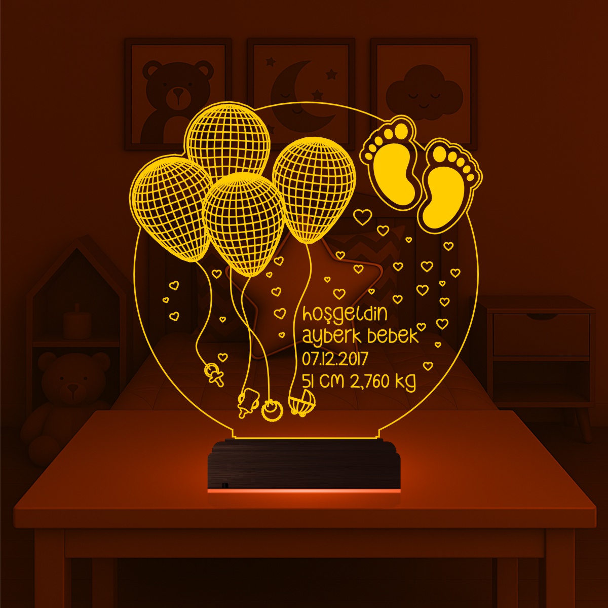 Именной подарок: детские ножки с шариками 3d светильник 6