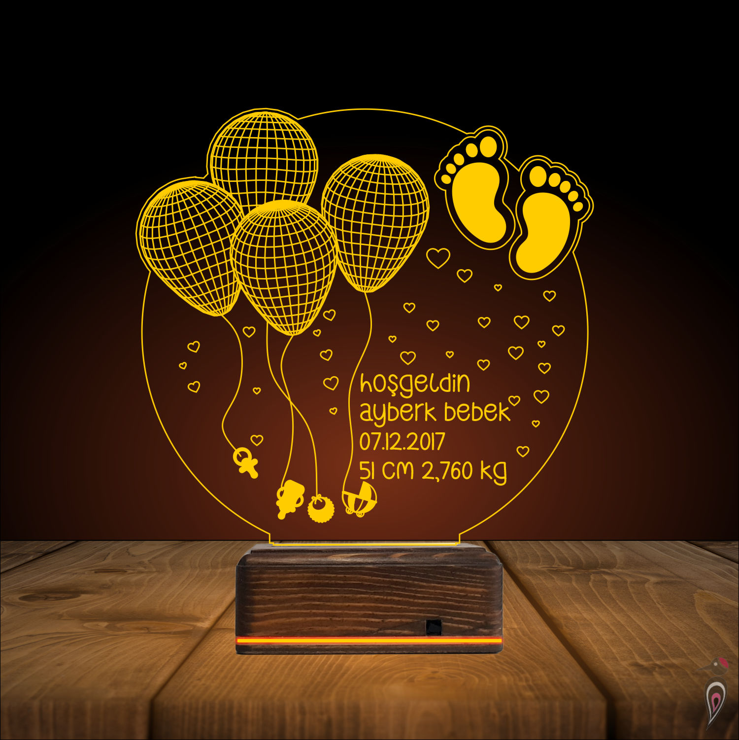 Именной подарок: детские ножки с шариками 3d светильник 7