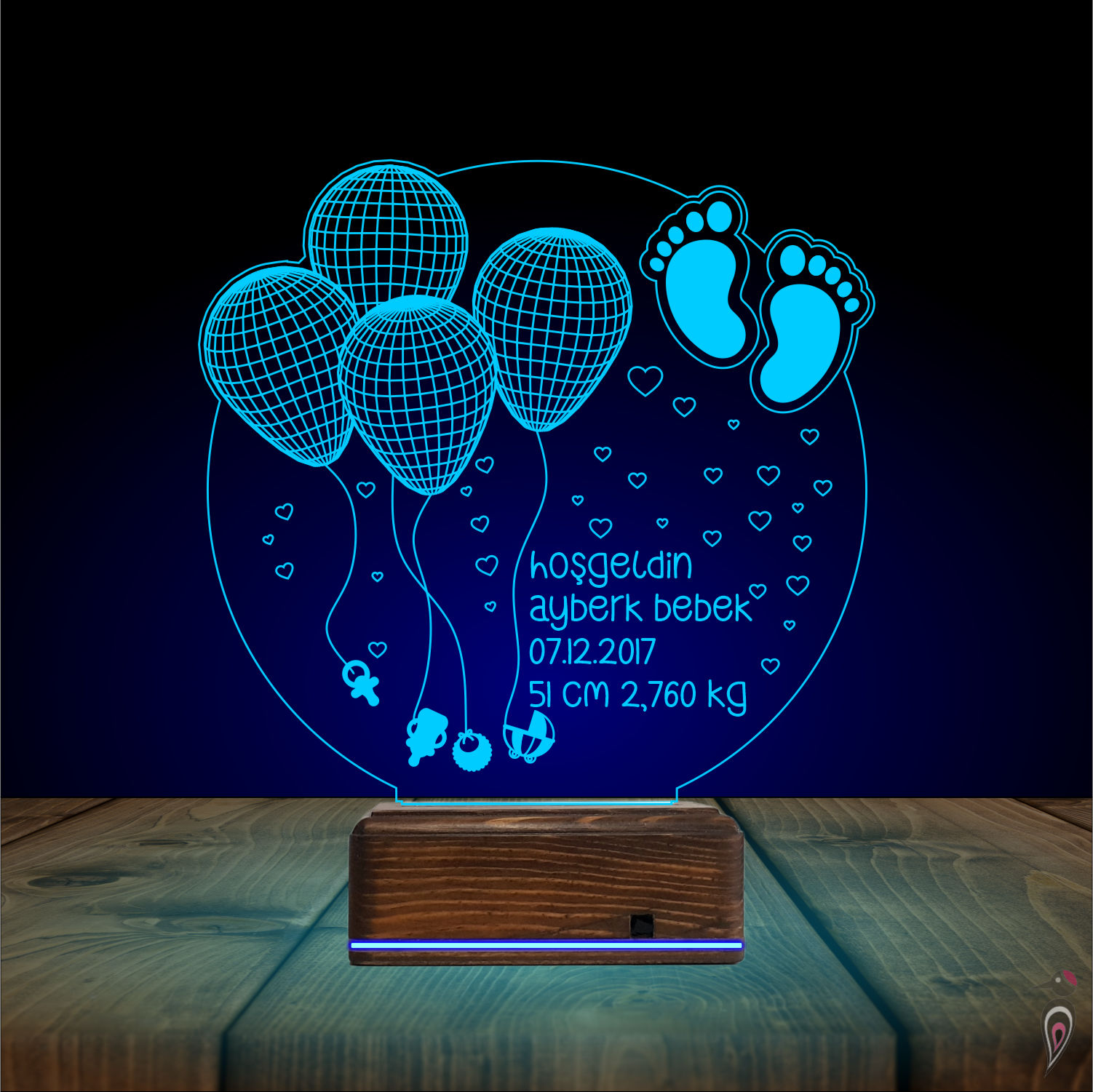 Именной подарок: детские ножки с шариками 3d светильник 8