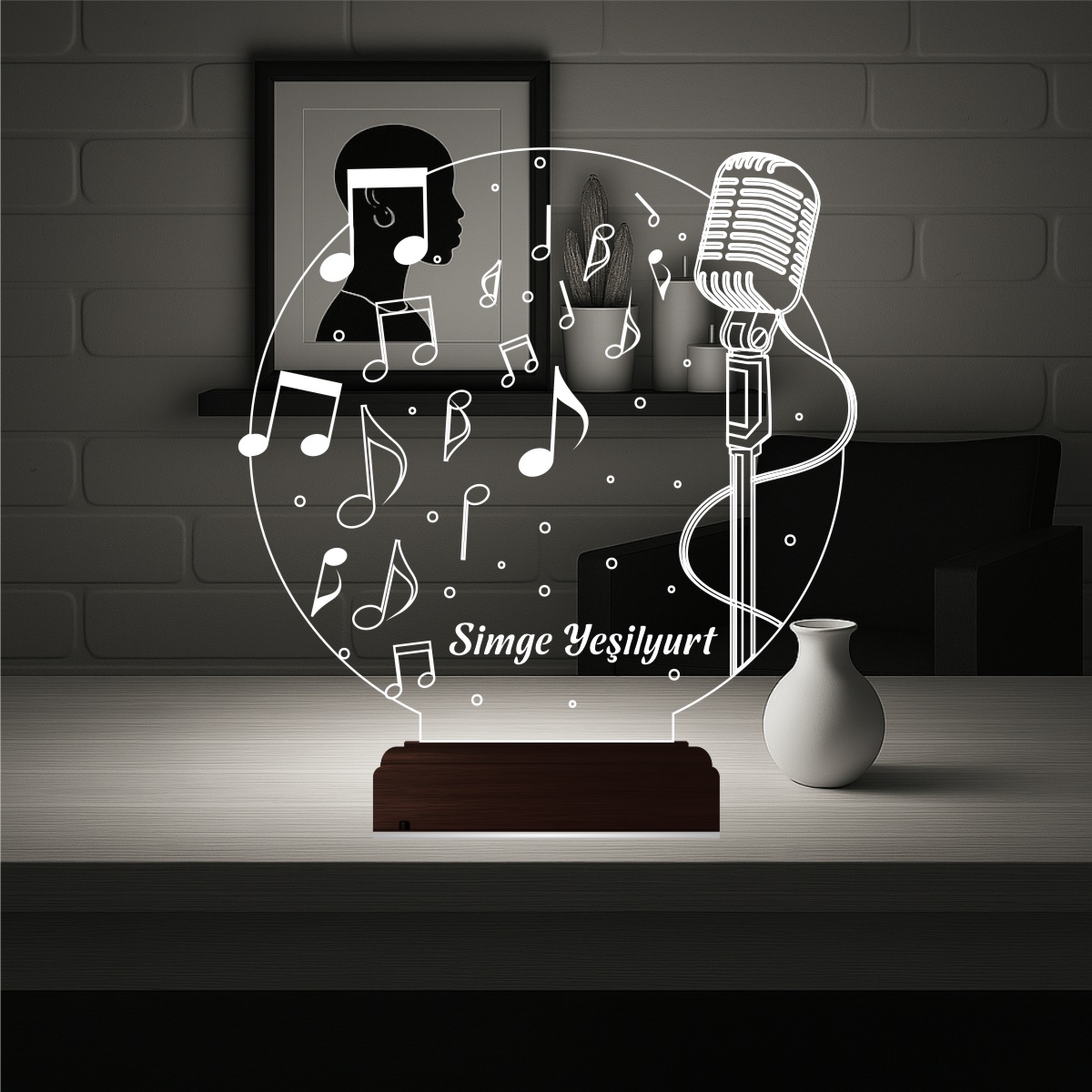 Микрофон и Ноты — 3D LED Ночник | Подарок музыканту