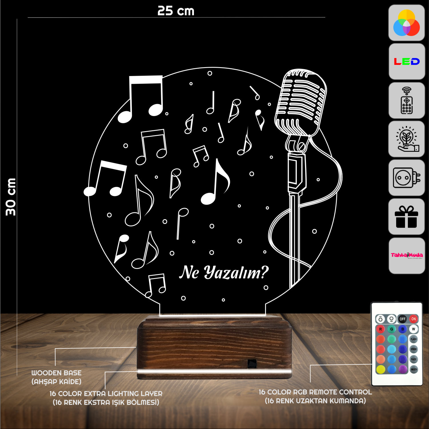 Микрофон и Ноты — 3D LED Ночник | Подарок музыканту