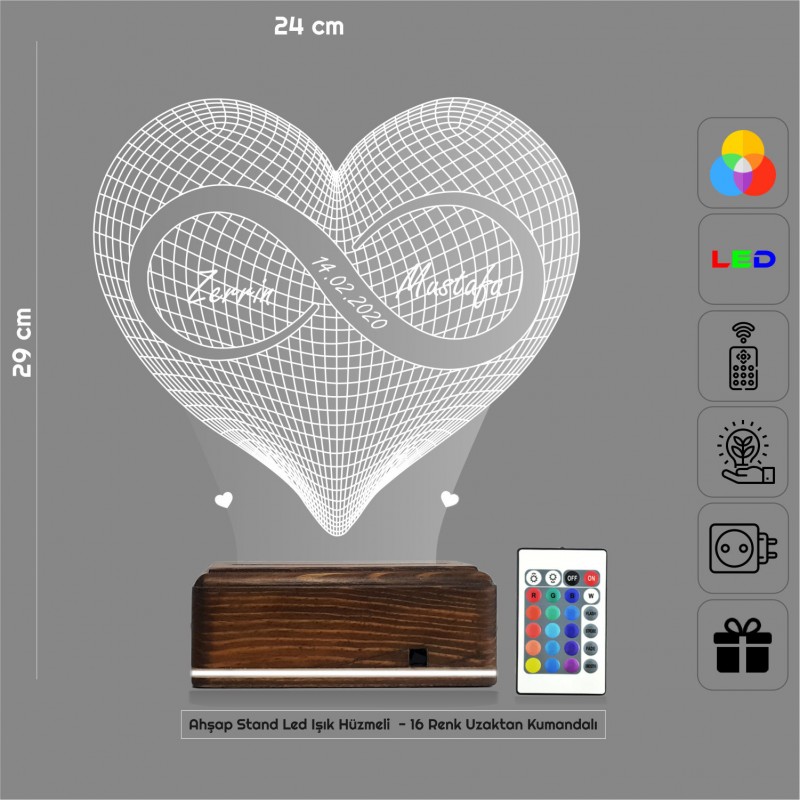 Сердце бесконечность — 3D LED Ночник | Подарок на годовщину