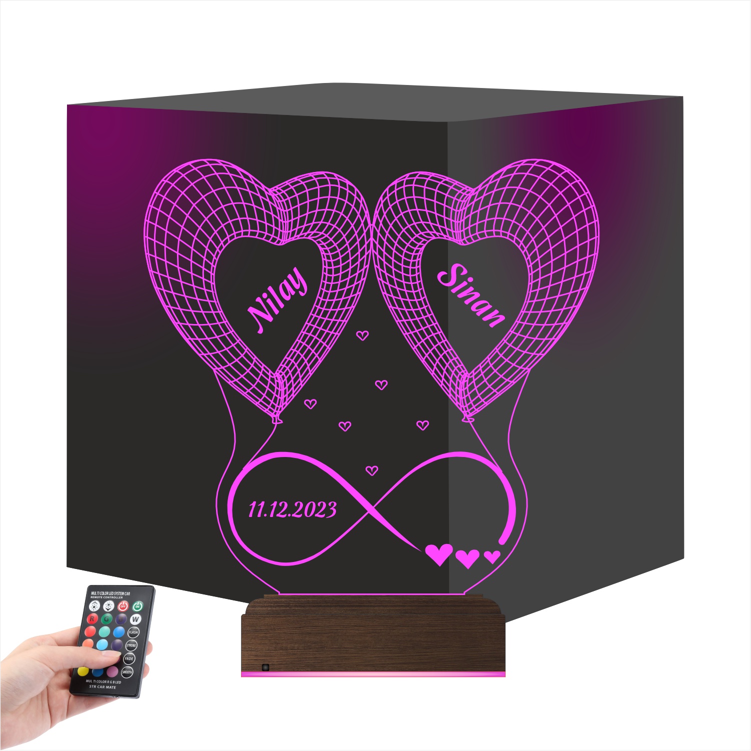 Сердца и бесконечность — 3D LED Ночник | Подарок паре