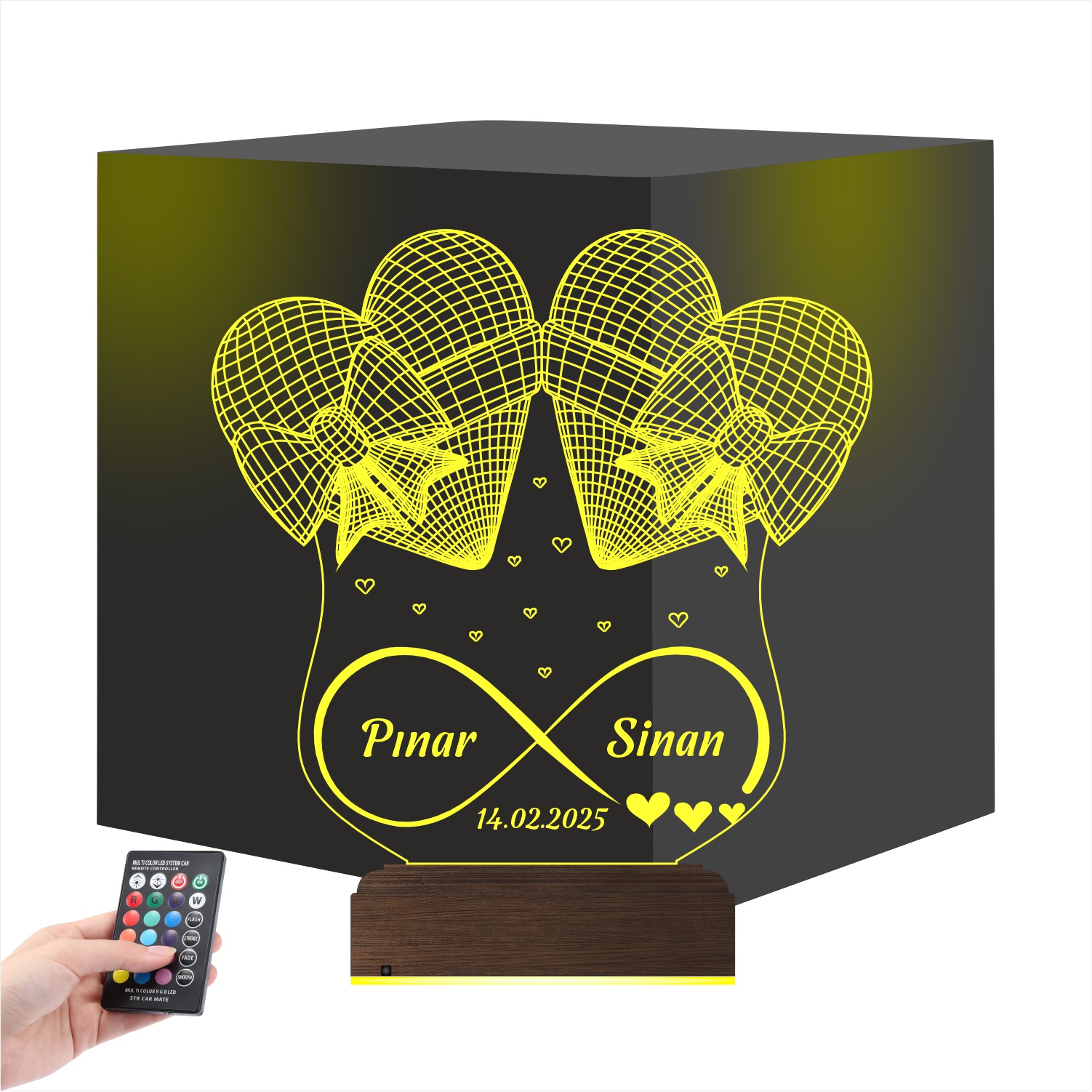 Сердца и Бесконечность — 3D LED Ночник | Именной подарок