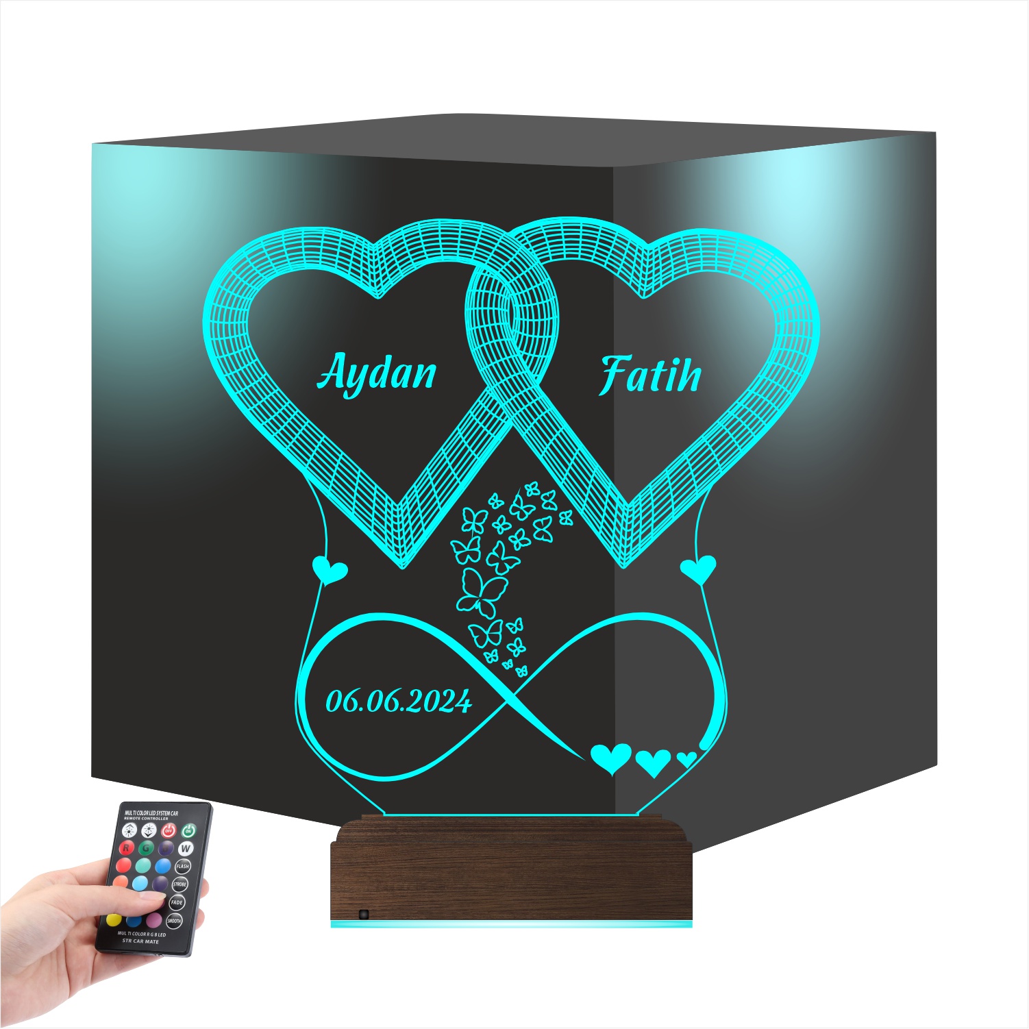 Переплетенные сердца — 3D LED Ночник | Подарок на годовщину