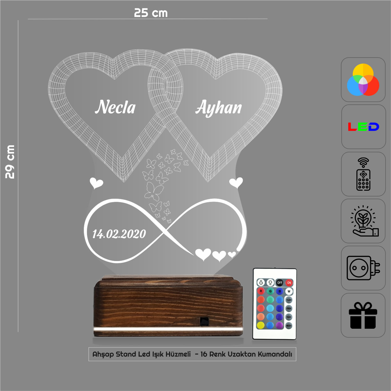 Переплетенные сердца — 3D LED Ночник | Подарок на годовщину