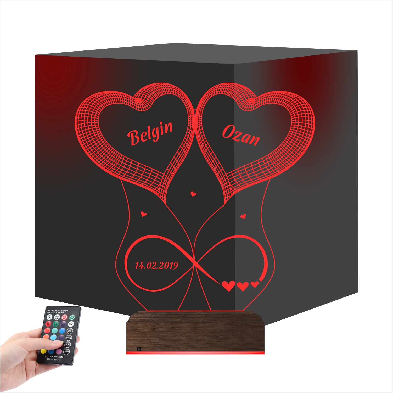 Сердца и бесконечность — 3D LED Ночник | Романтический подарок