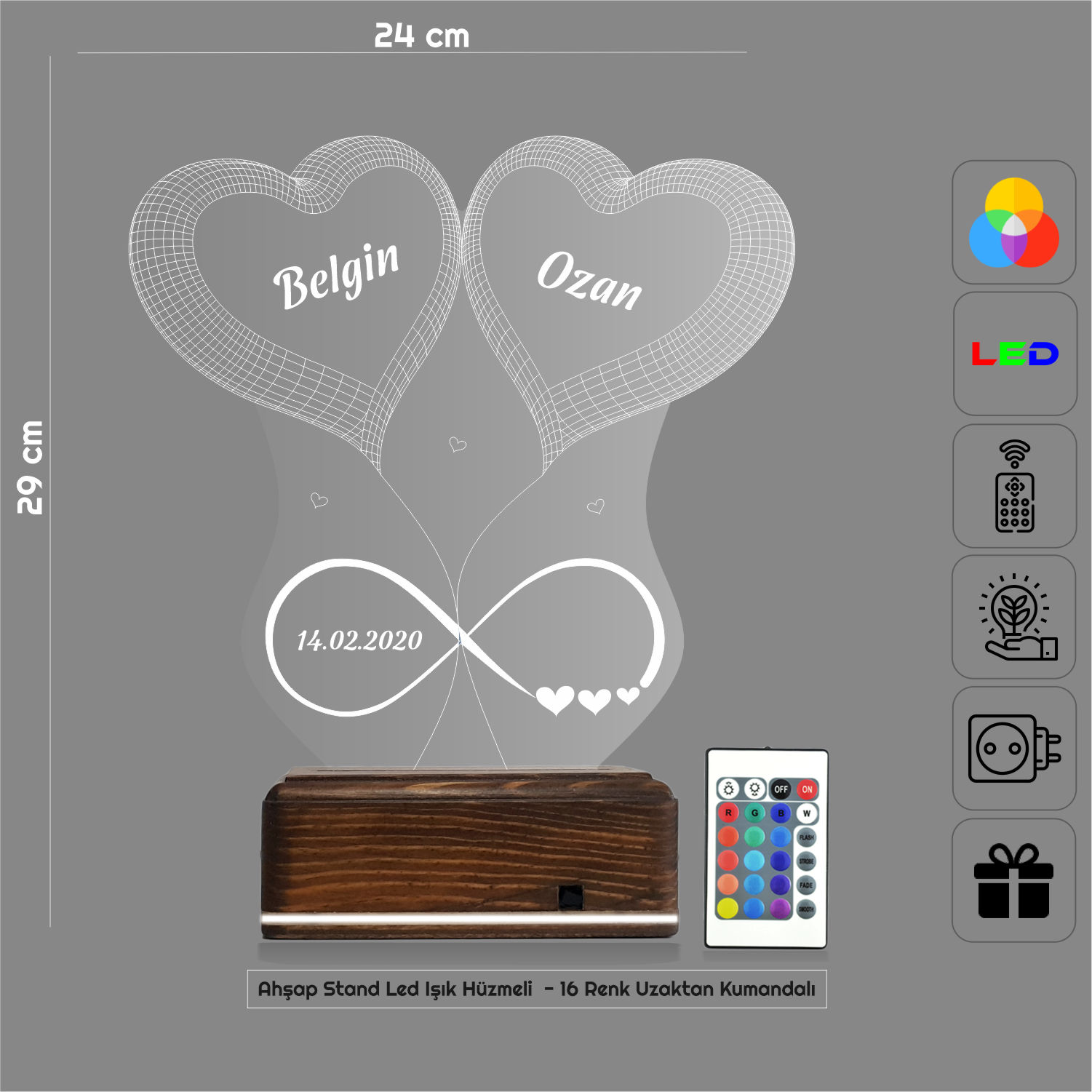 Сердца и бесконечность — 3D LED Ночник | Романтический подарок