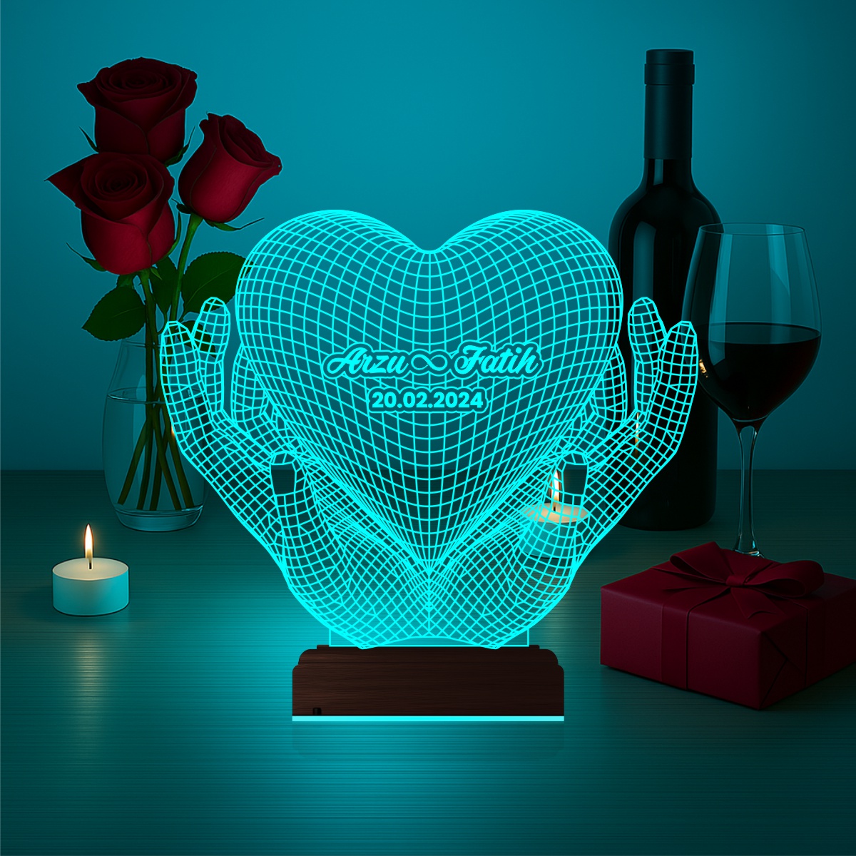 Сердце в руках — 3D LED Ночник | Подарок на годовщину