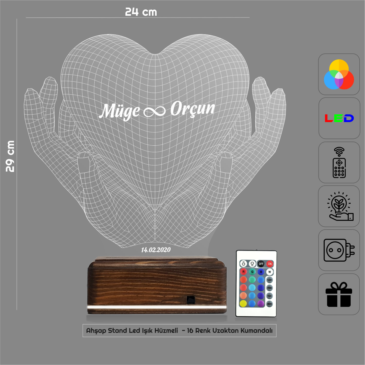 Сердце в руках — 3D LED Ночник | Подарок на годовщину
