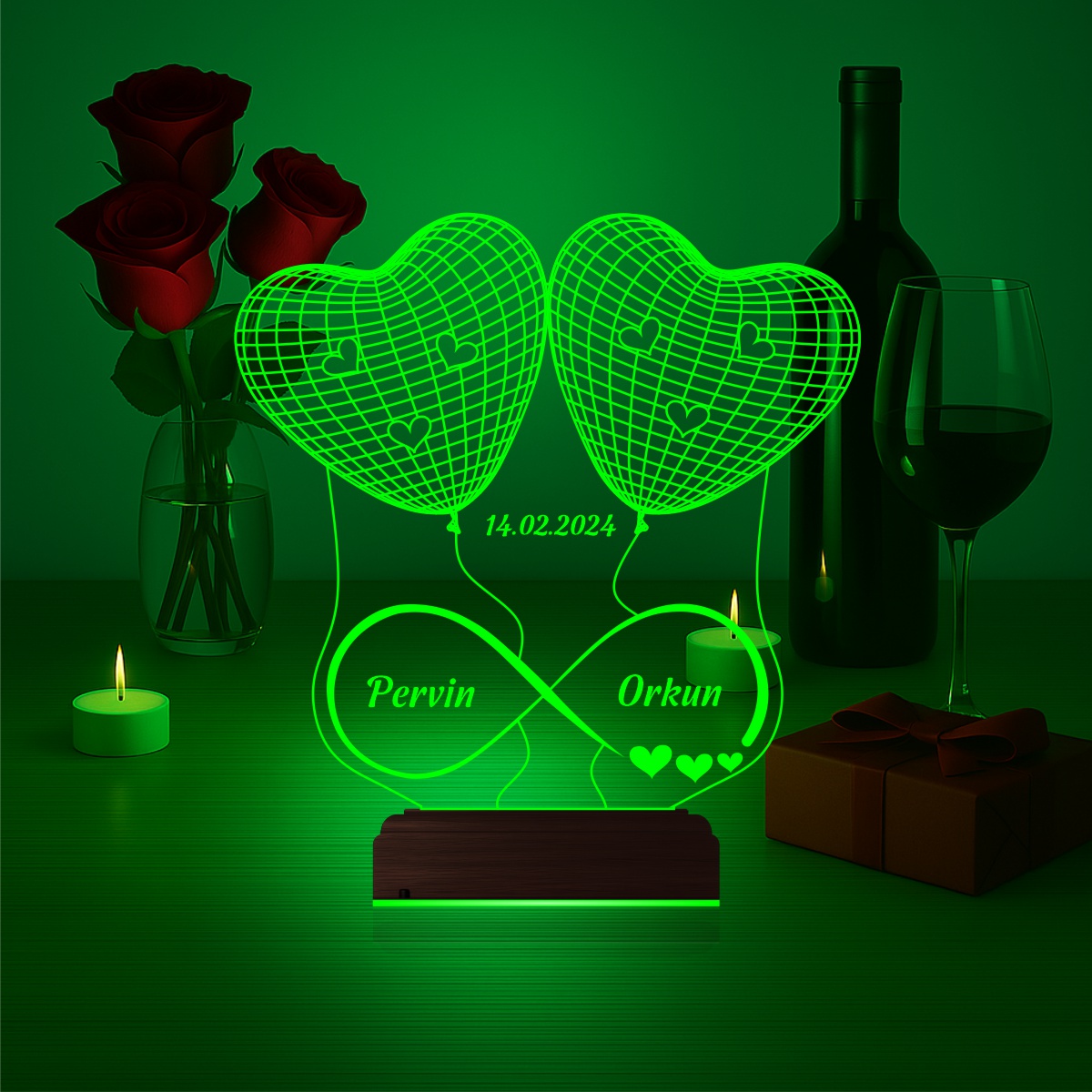 Сердца и Бесконечность — 3D LED Ночник | Подарок влюбленным