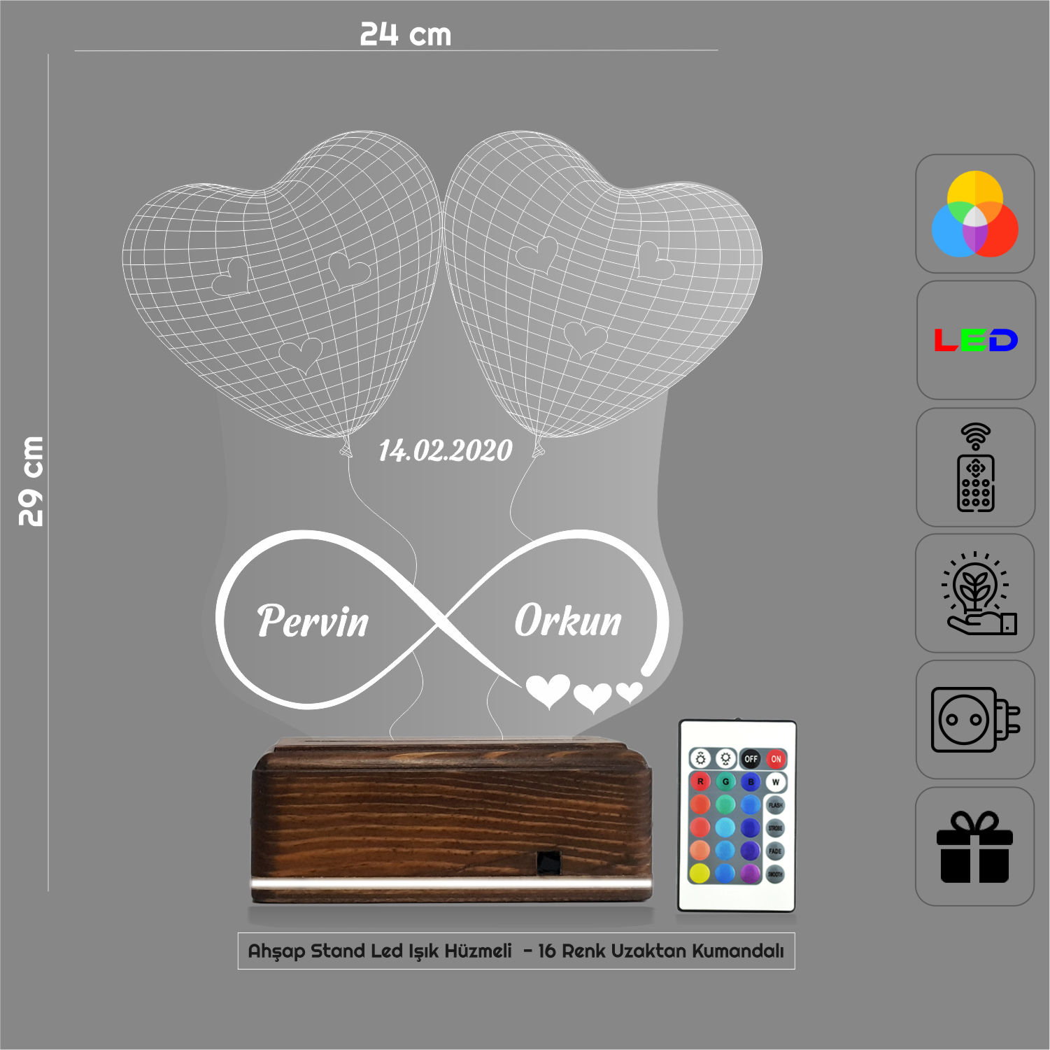 Сердца и Бесконечность — 3D LED Ночник | Подарок влюбленным