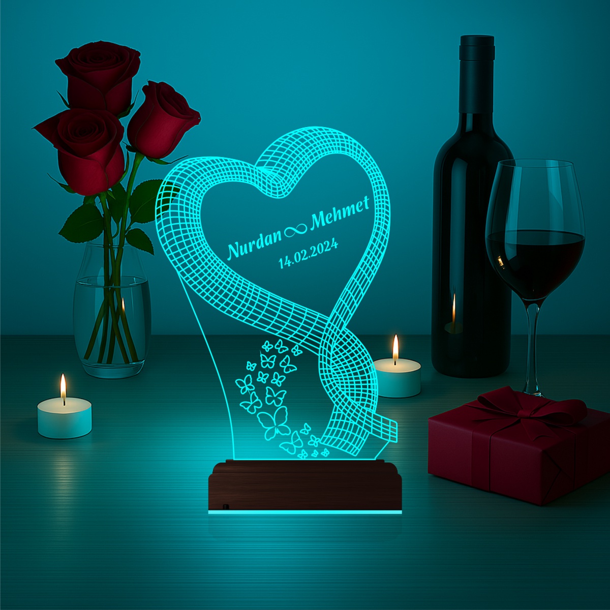 Сердце с именами — 3D LED Ночник | Подарок влюбленным