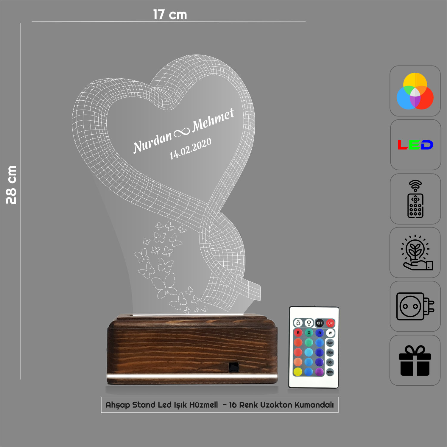 Сердце с именами — 3D LED Ночник | Подарок влюбленным