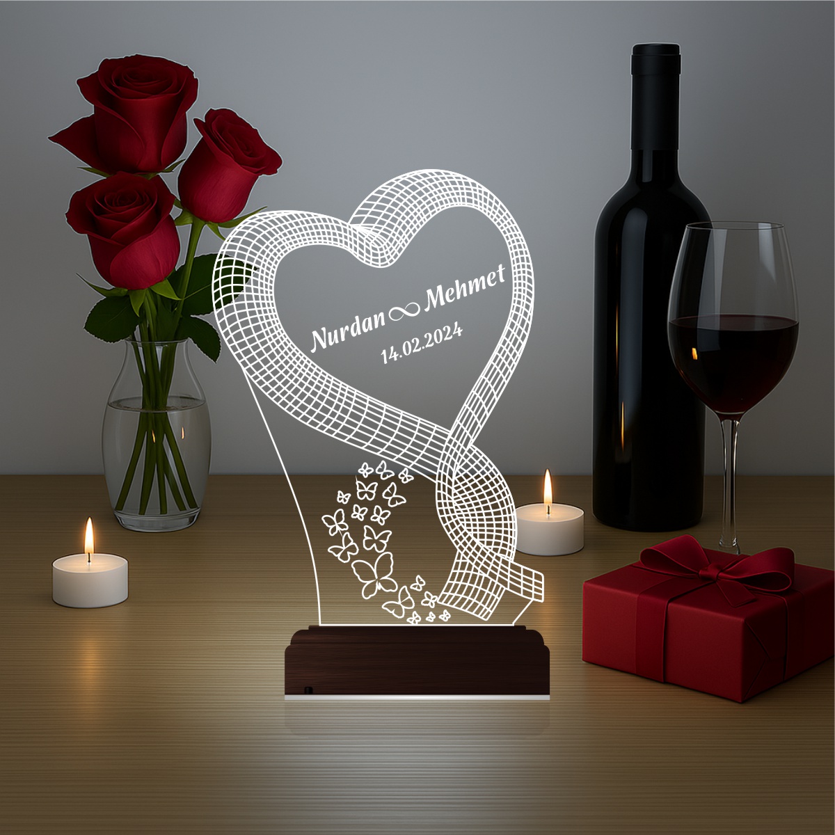 Романтический подарок: сердце с надписями 3d светильник 3