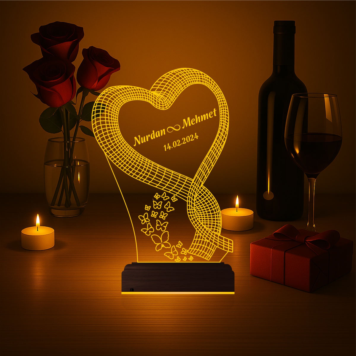Романтический подарок: сердце с надписями 3d светильник 7