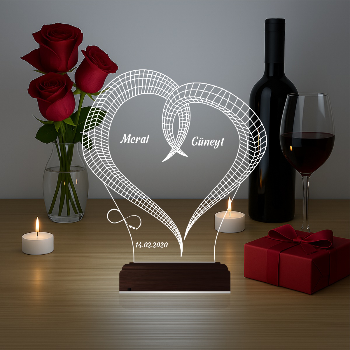 Сердце с именами — 3D LED Ночник | Романтический подарок