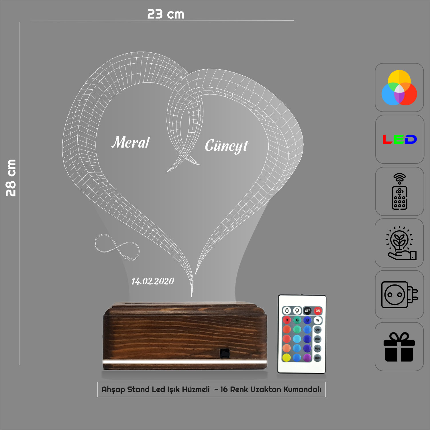 Сердце с именами — 3D LED Ночник | Романтический подарок