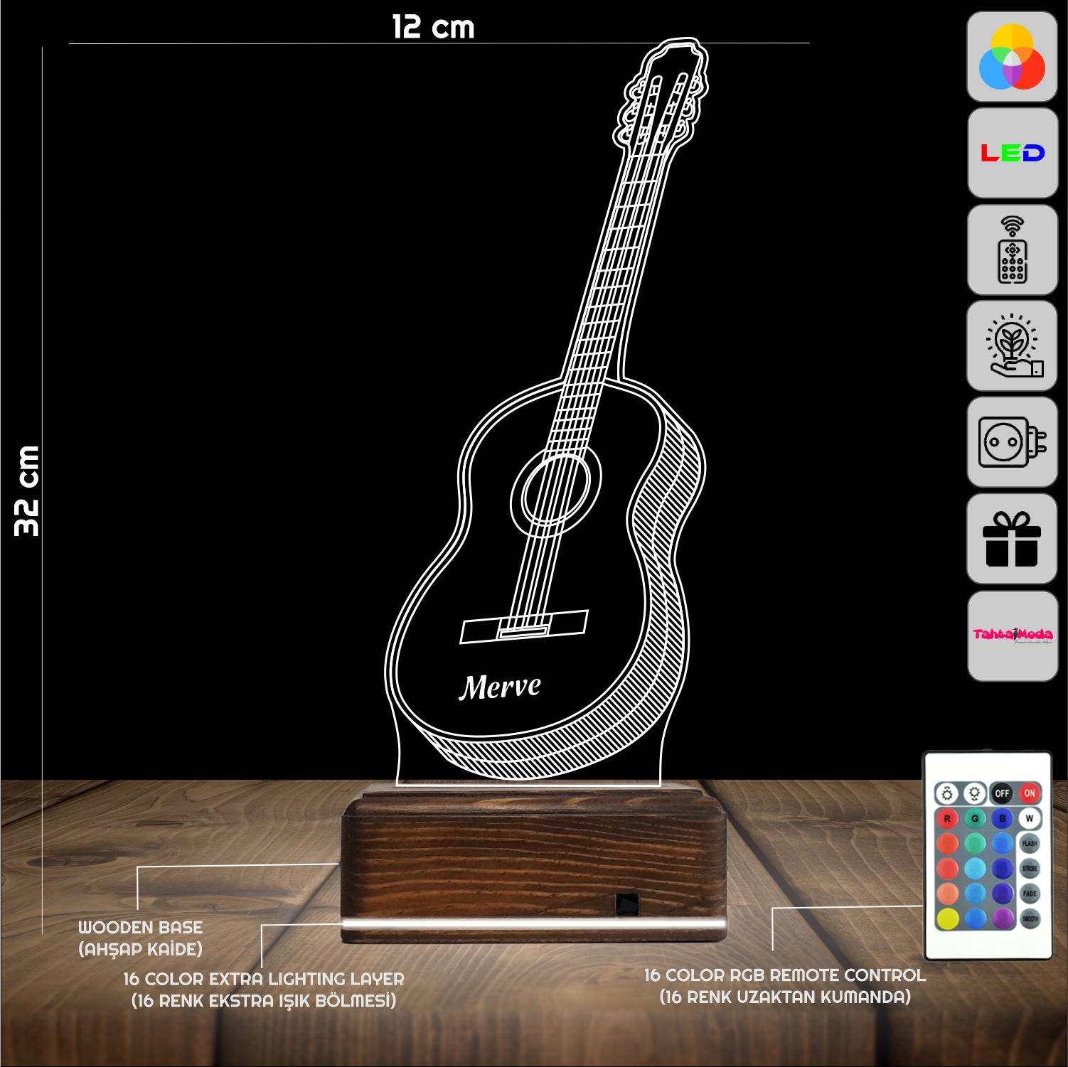 Гитара и Ноты — 3D LED Ночник | Подарок музыканту