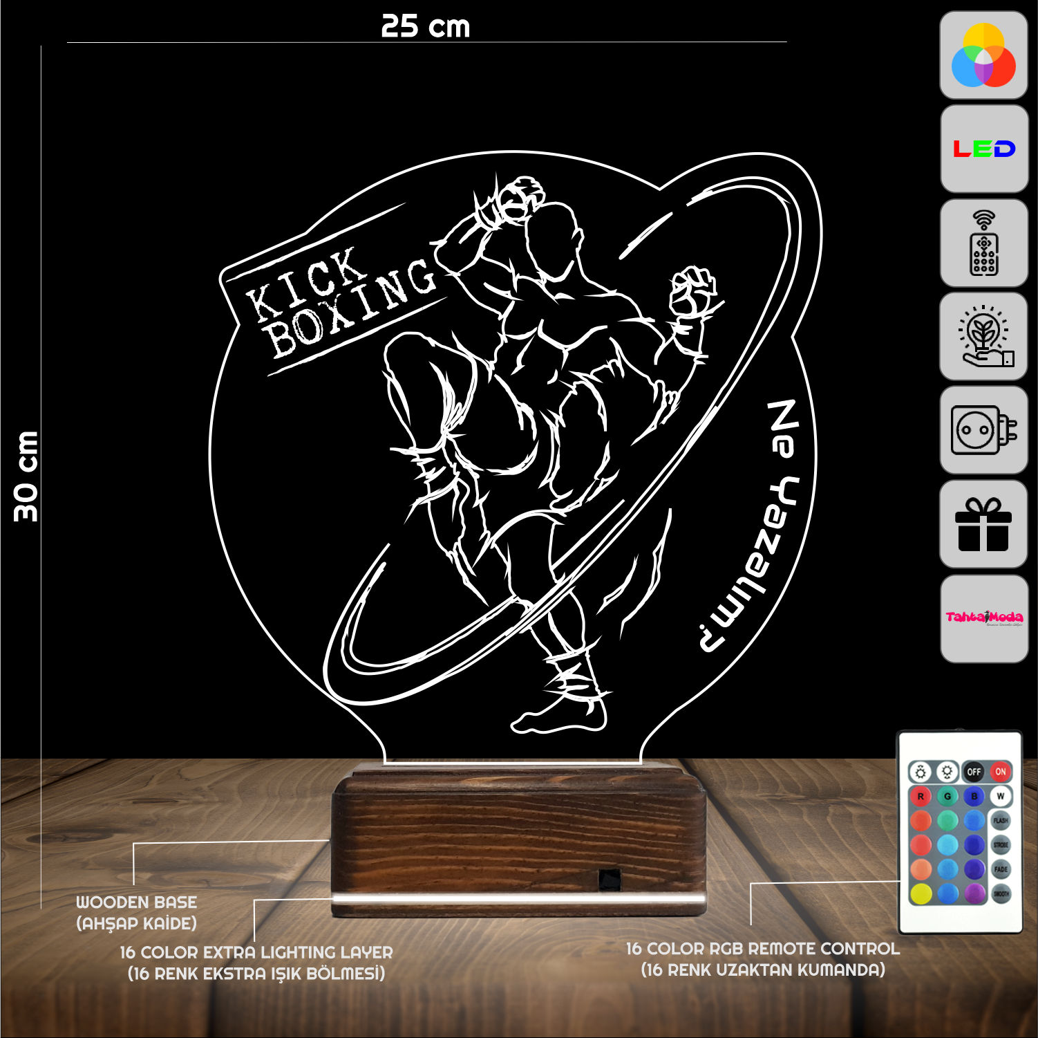 Кикбоксинг — 3D LED Ночник | Именной подарок спортсмену