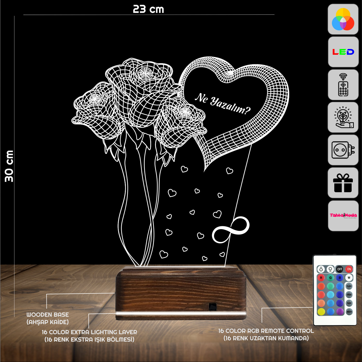 Сердце и Розы — 3D LED Ночник | Подарок на годовщину