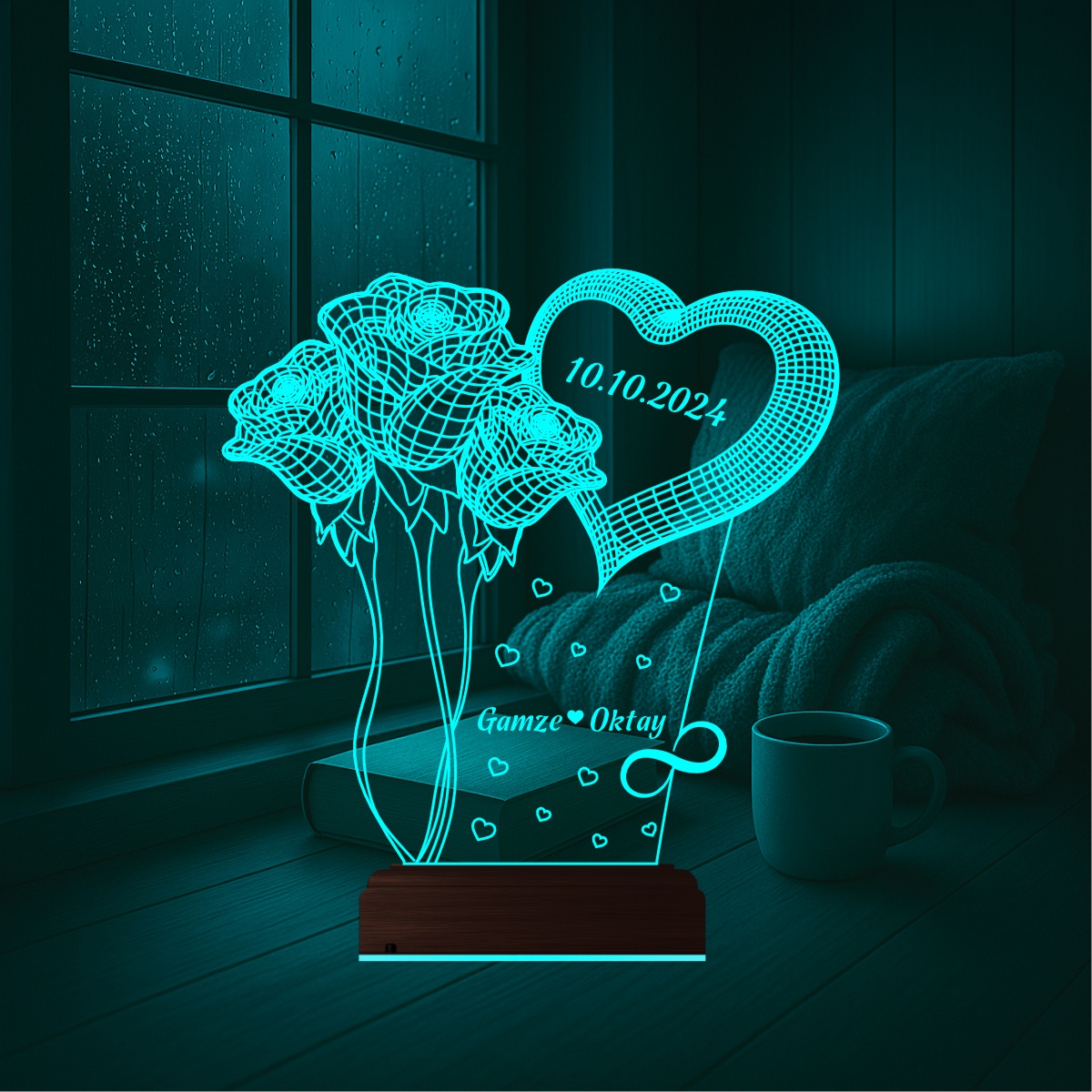 Подарок на 8 марта: розы с сердцем 3D светильник 2