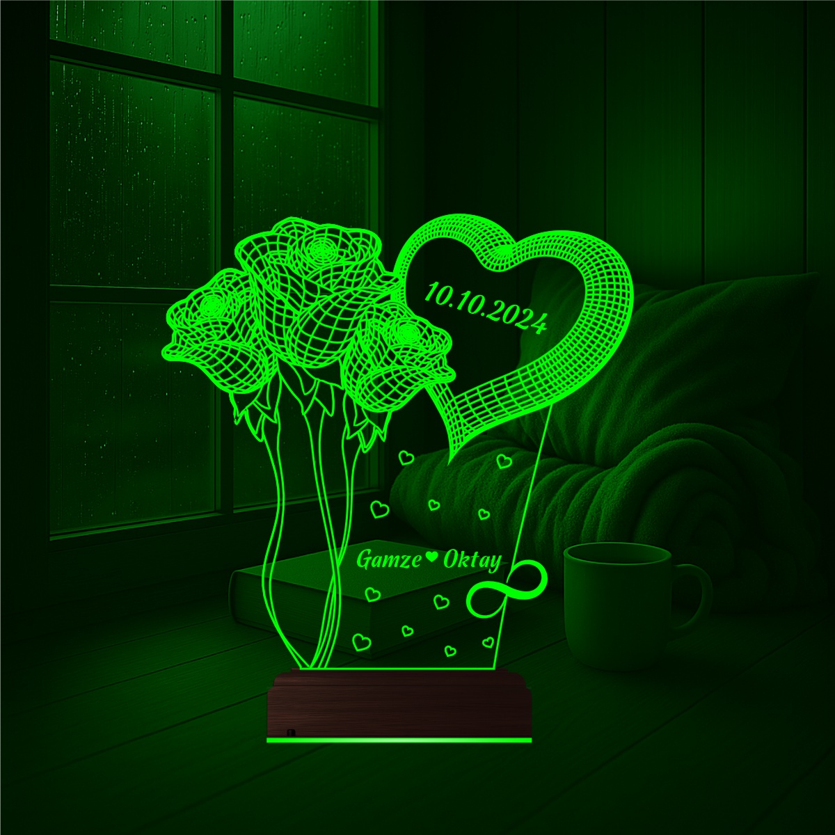 Подарок на 8 марта: розы с сердцем 3D светильник 3