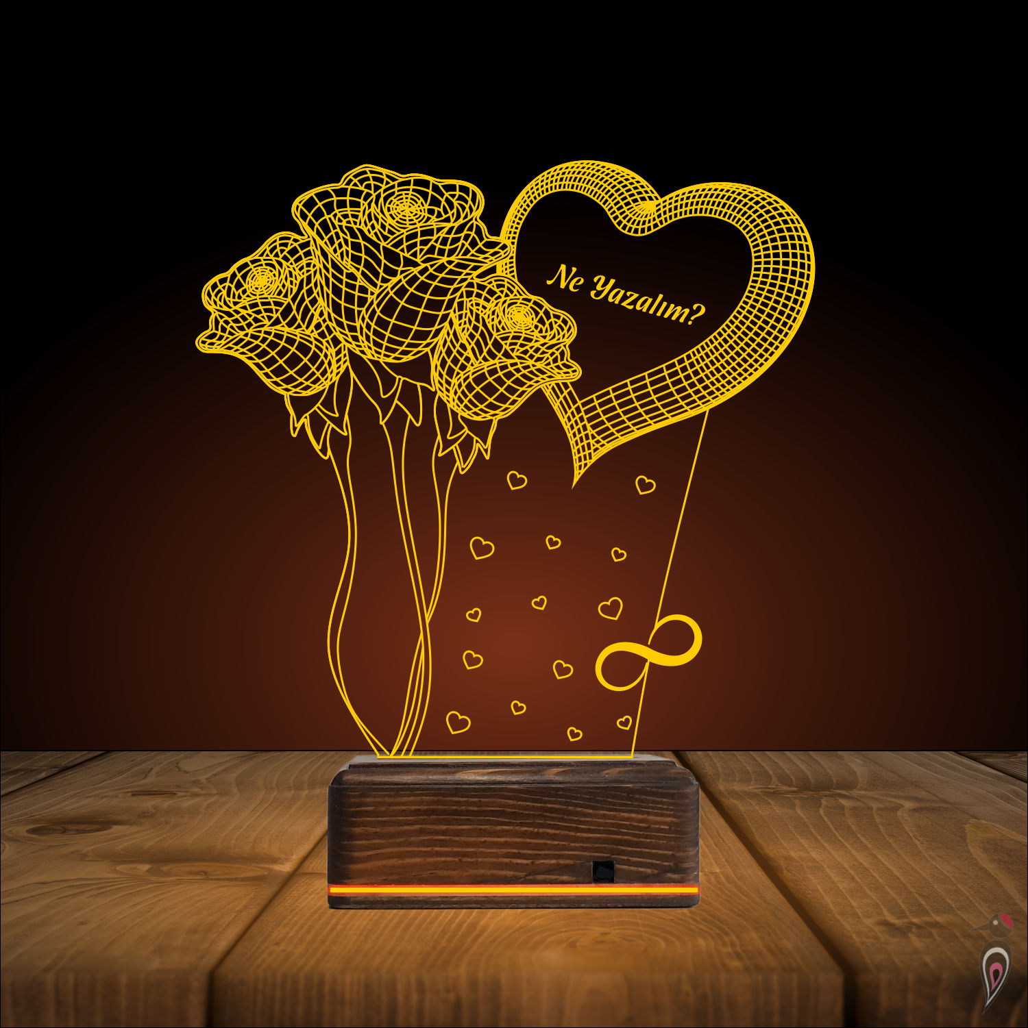 Подарок на 8 марта: розы с сердцем 3D светильник 6