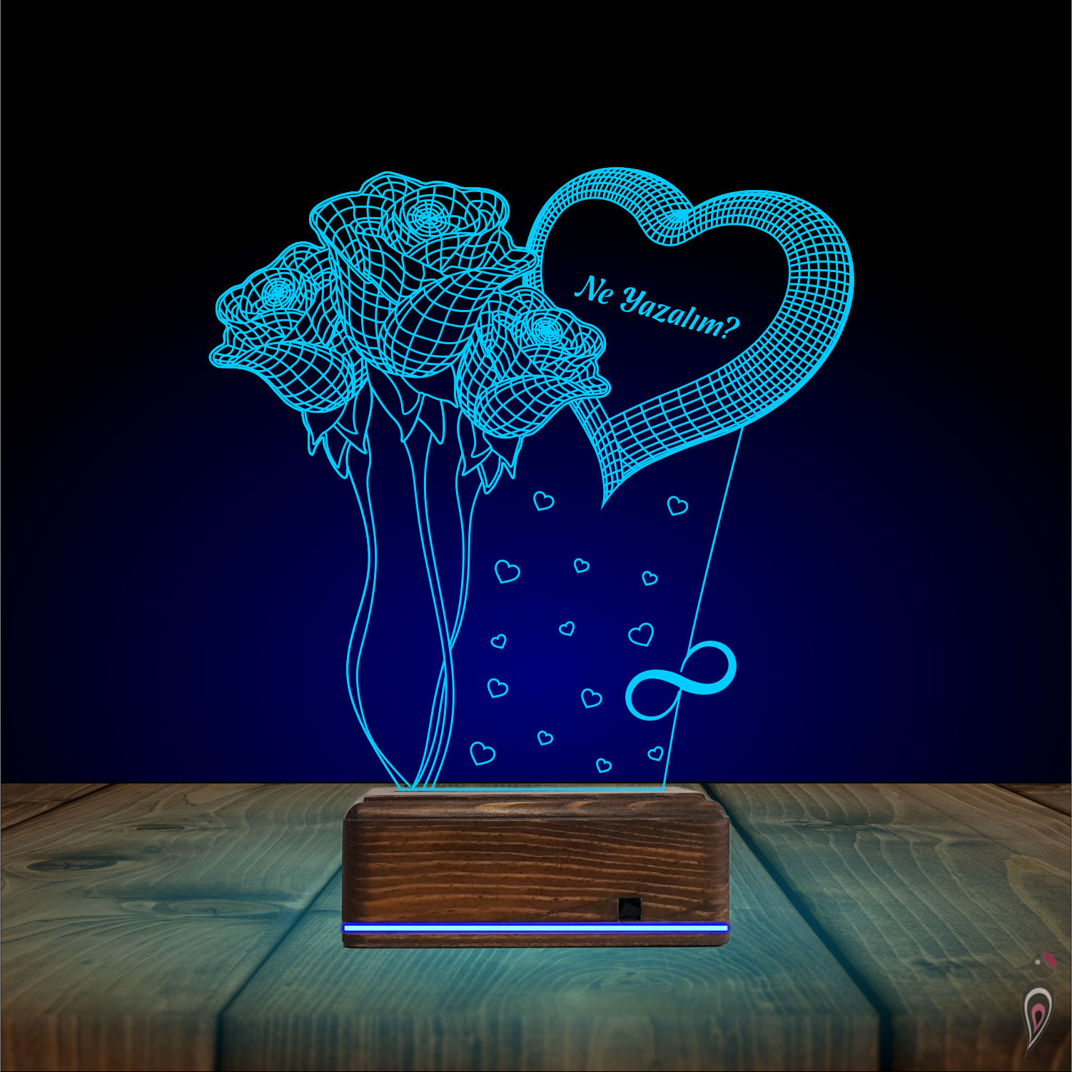 Подарок на 8 марта: розы с сердцем 3D светильник 7