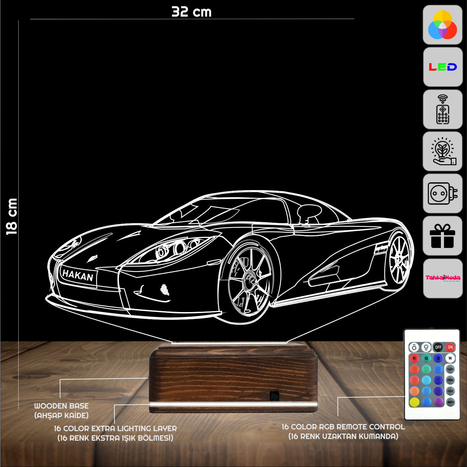 Спорткар — 3D LED Ночник с именем | Подарок мужчине