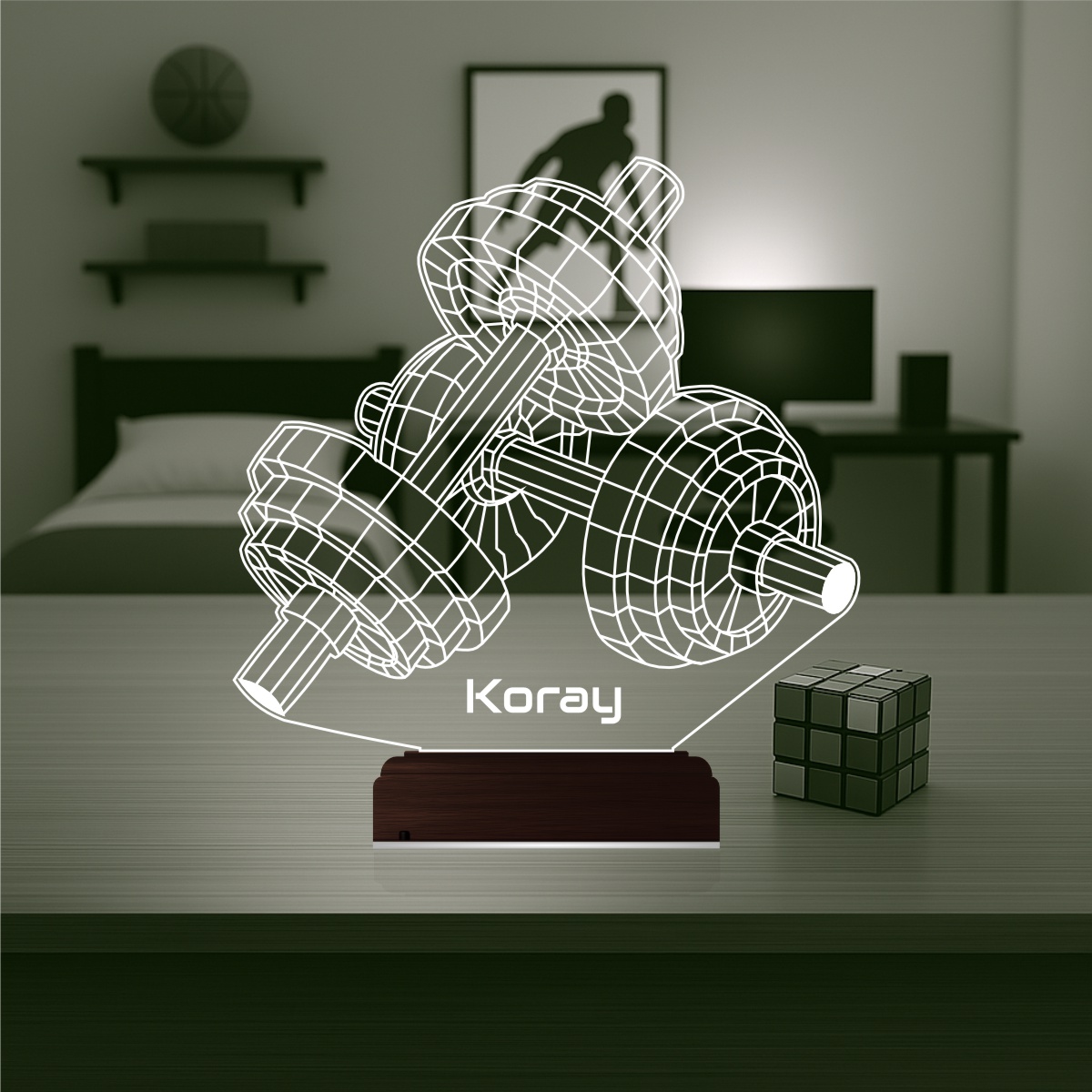 Гантели с именем — 3D LED Ночник | Подарок спортсмену