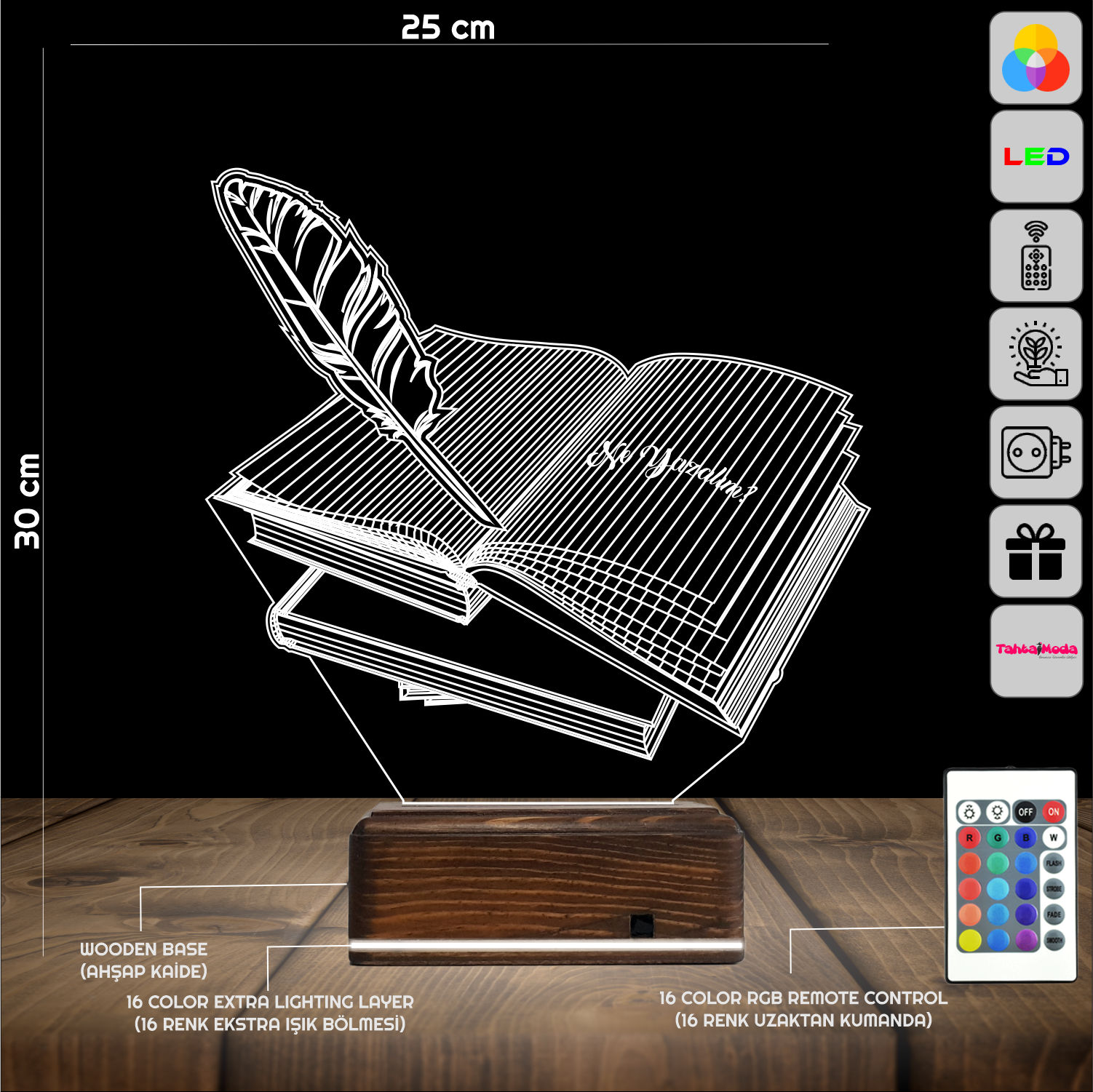 Книги и Перо — 3D LED Ночник | Подарок учителю или писателю