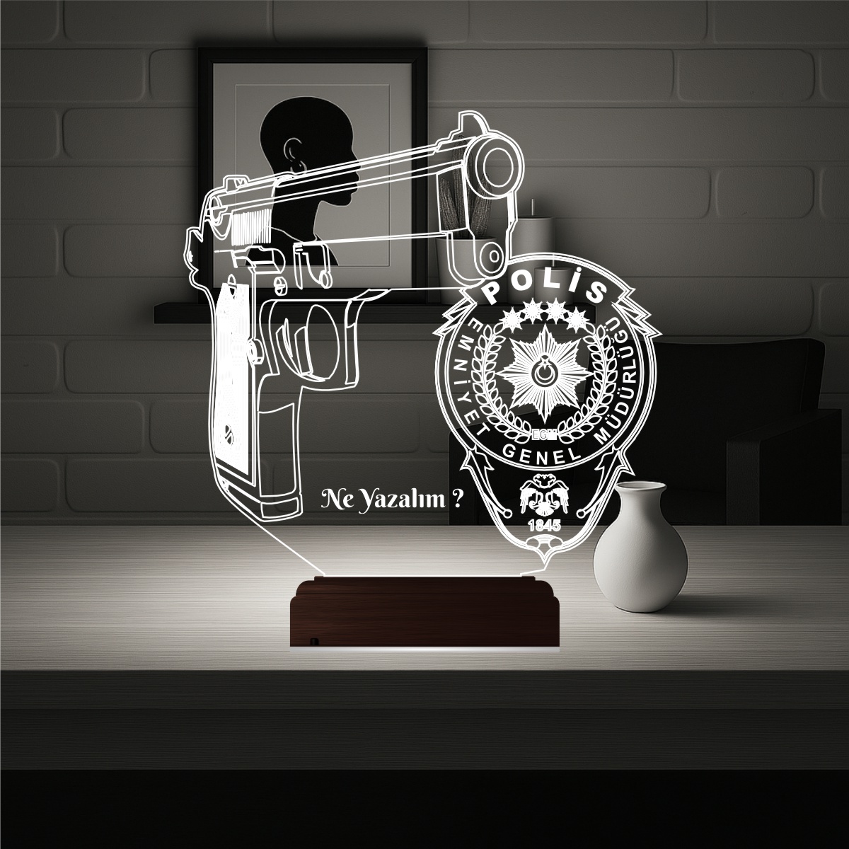 Пистолет и Эмблема Полиции — 3D LED Ночник | Подарок мужчине