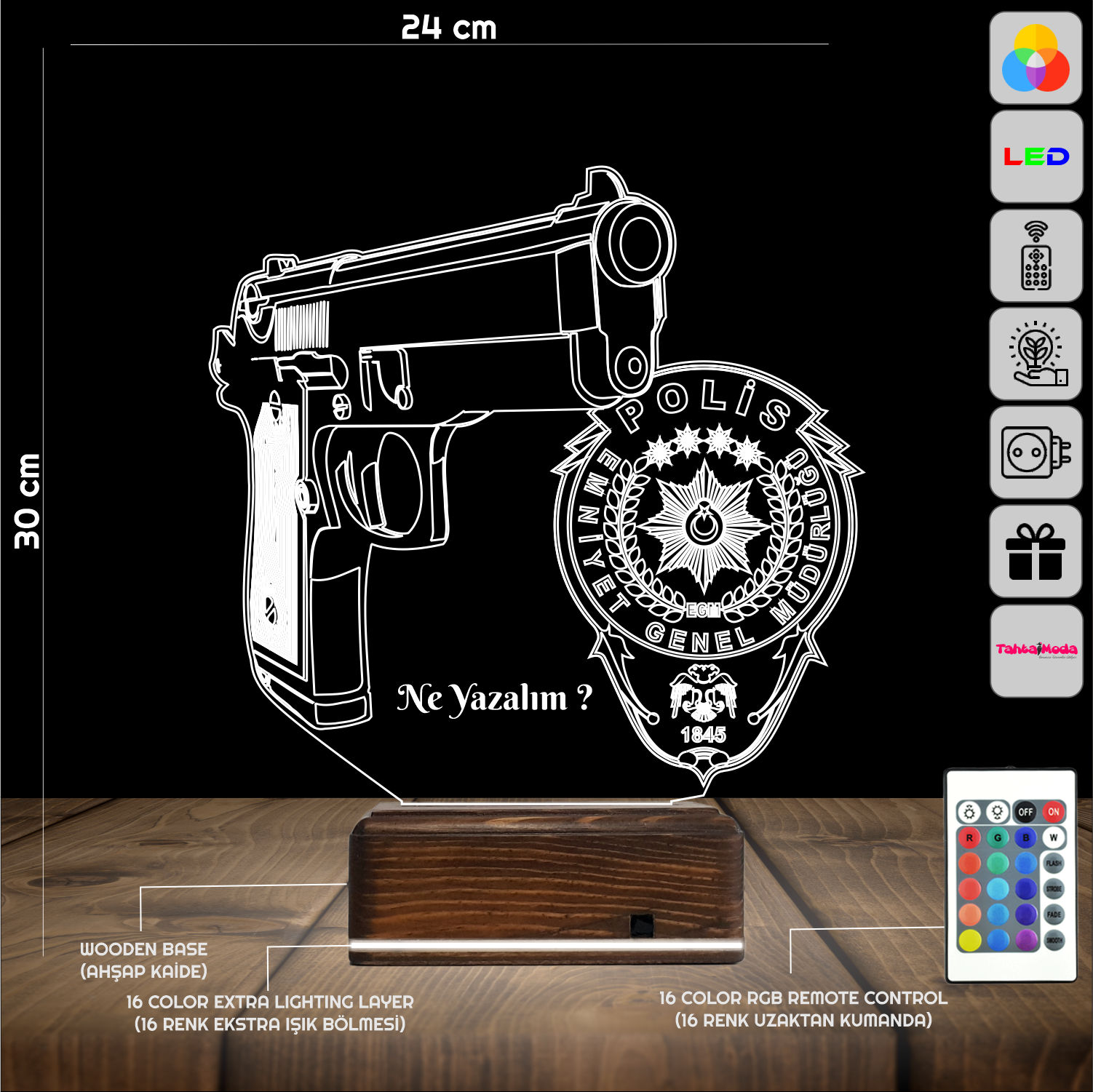 Пистолет и Эмблема Полиции — 3D LED Ночник | Подарок мужчине
