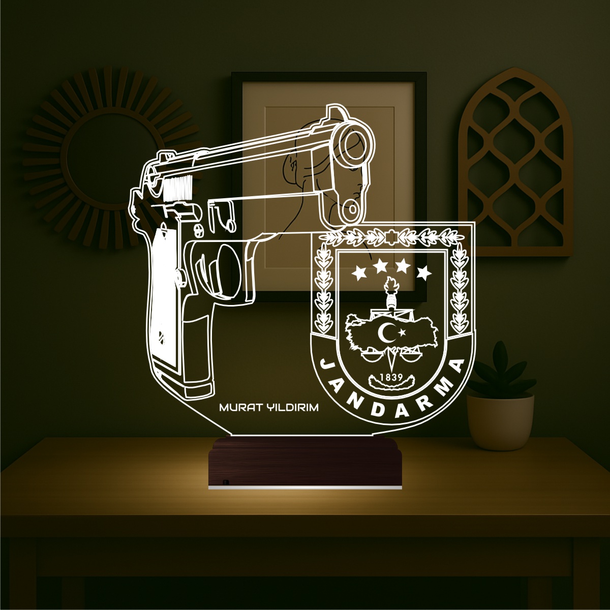 Пистолет и эмблема Жандармерии — 3D LED Ночник | Подарок мужчине