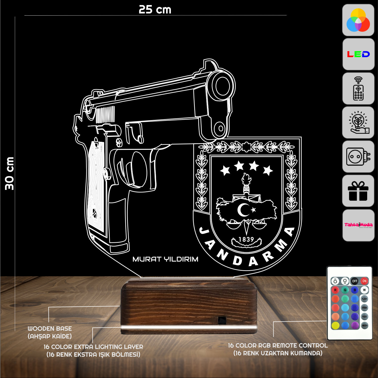 Пистолет и эмблема Жандармерии — 3D LED Ночник | Подарок мужчине