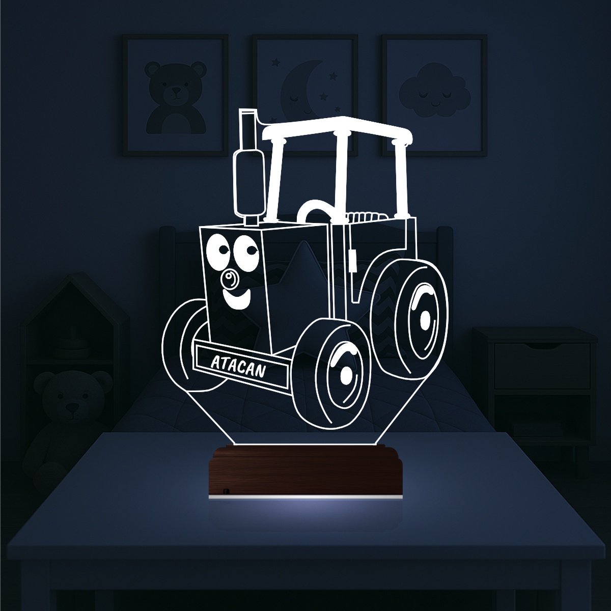 Трактор с именем — 3D LED Ночник | Подарок ребёнку